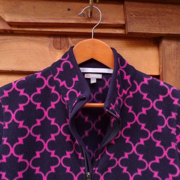 Talbots Women's Full-Zip Fleece Jacket Size M Long Sleeve Zip Pockets Blue Pink - Picture 2 of 9